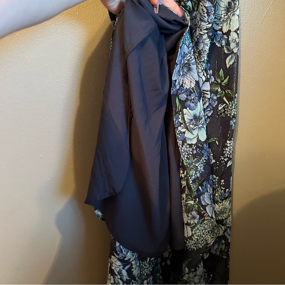 NWT Vince Camuto Sz 6 Womens Blue Floral Chiffon Halter Ruffle Drape Dress Gown! - Picture 15 of 16